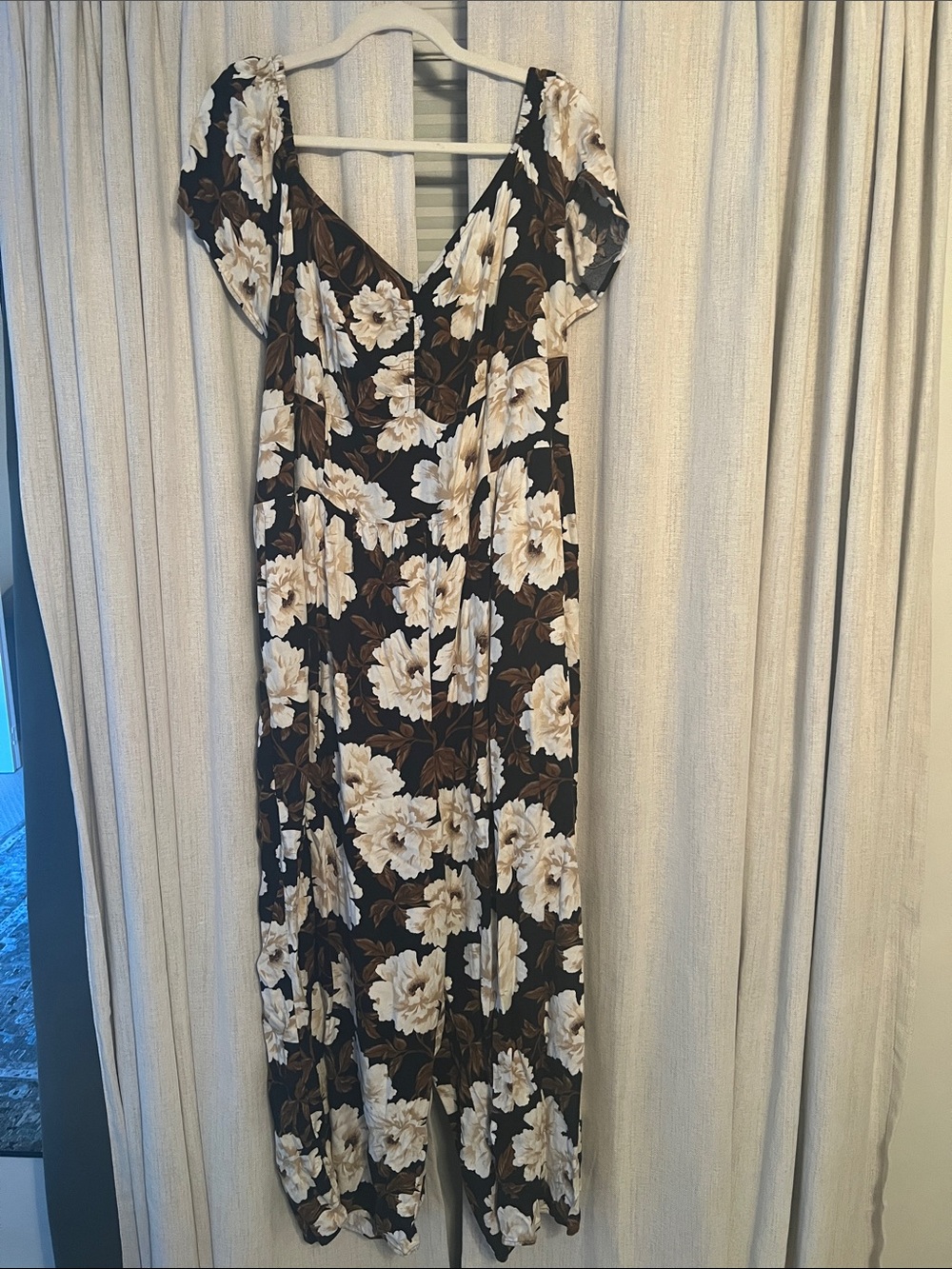 Floral V-Neck Black and Cream Jumpsuit
